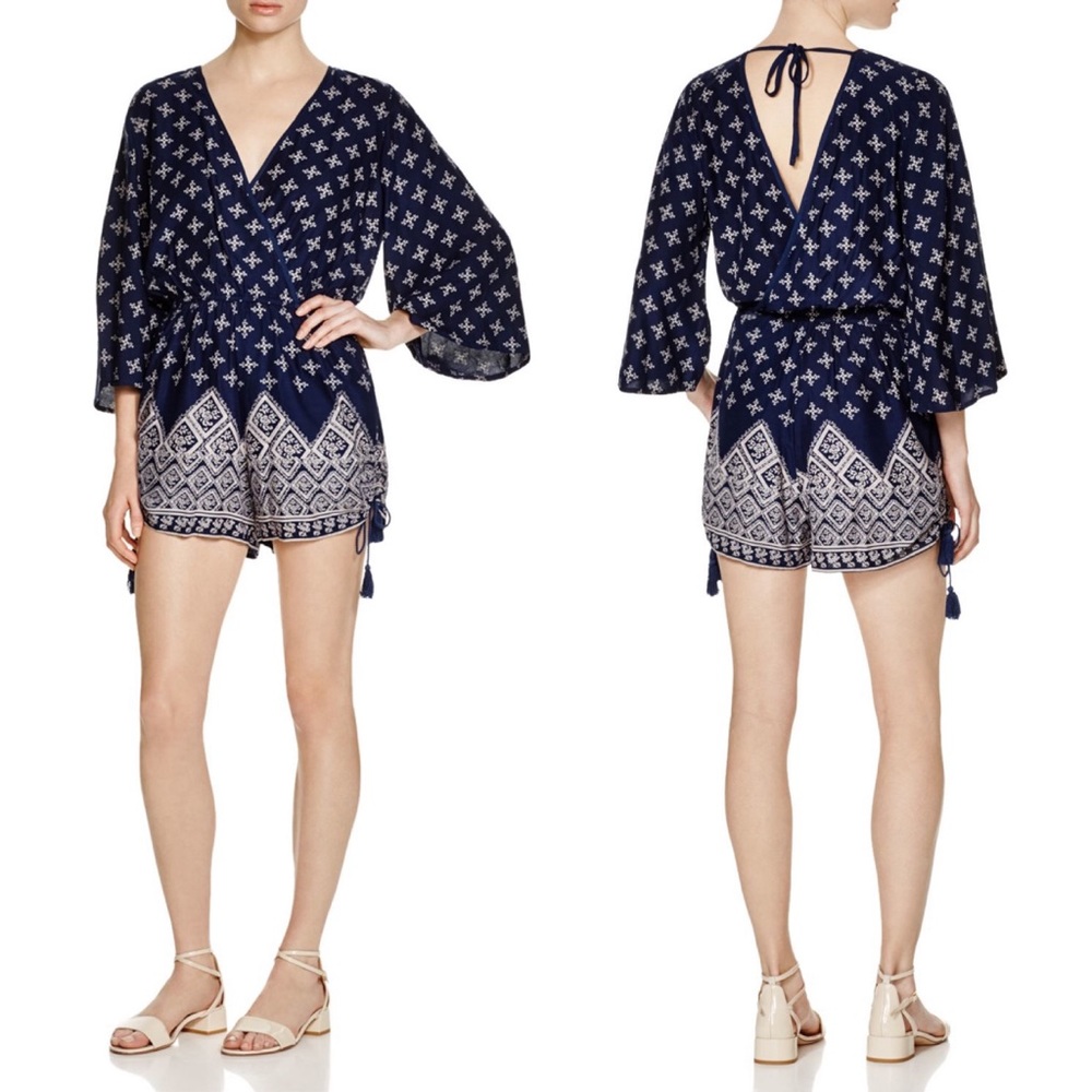 ๐ฅ CLEARANCE Boho Tassel Sides Deep V Tie Back Surplice Romper - Picture 5 of 5